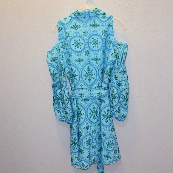 Boston Proper Blue Green Eyelet Dress Balloon Sleeve Women’s Size Small - Picture 8 of 11